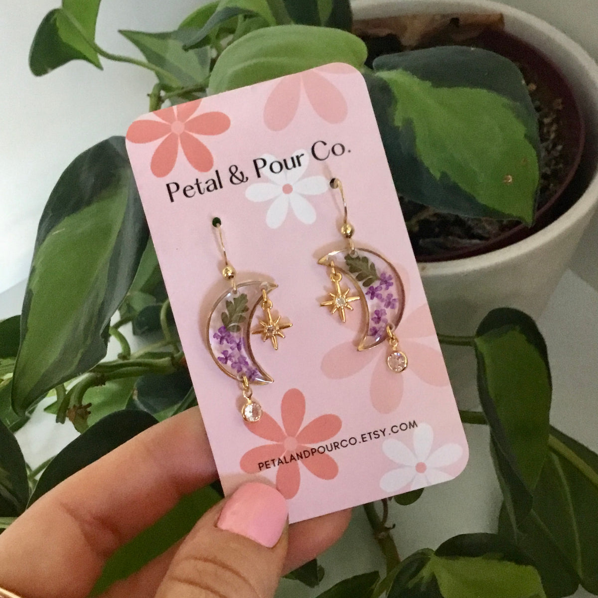 Real Flower Moon Earring