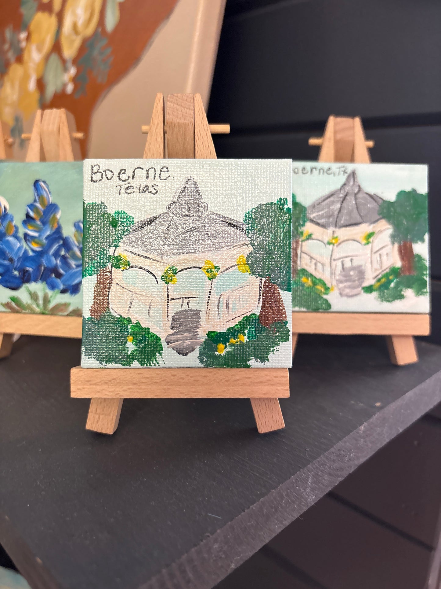 Mini Canvas Paintings & Easels- Texas wildflowers