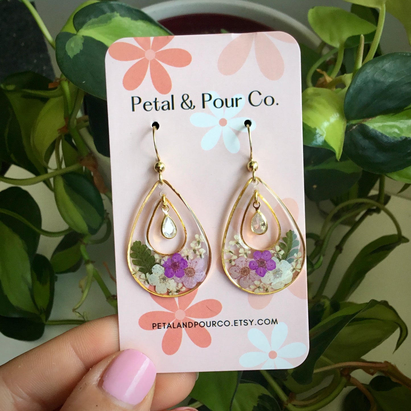 Real Flower Teardrop Dangle Earring