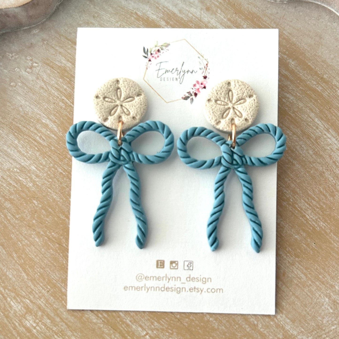 Sand Dollar and blue Bow earrings