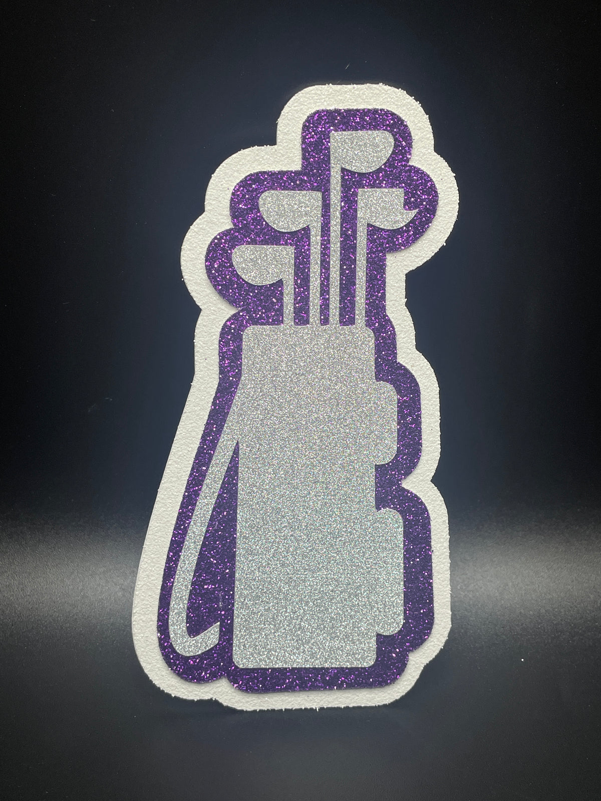 Small Cutout for Homecoming Mum- Purple, White & Silver golf clubs