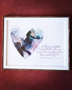 1 Corinthians 13 Bible verse wall art, alcohol ink abstract painting