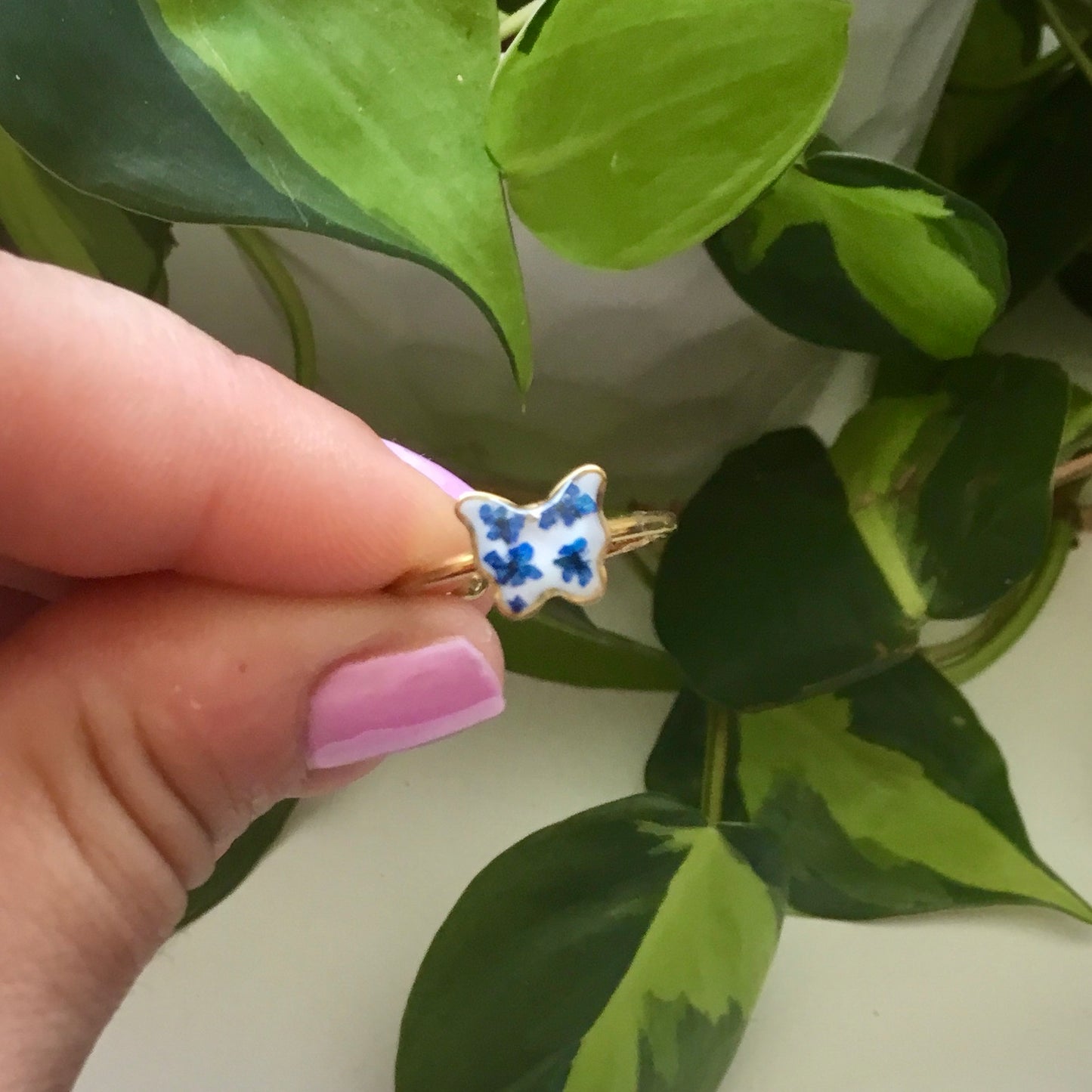Real Flower Butterfly Ring