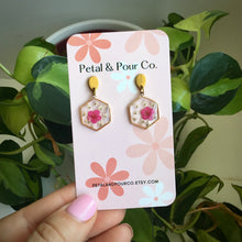 Real Flower Hexagon Earring