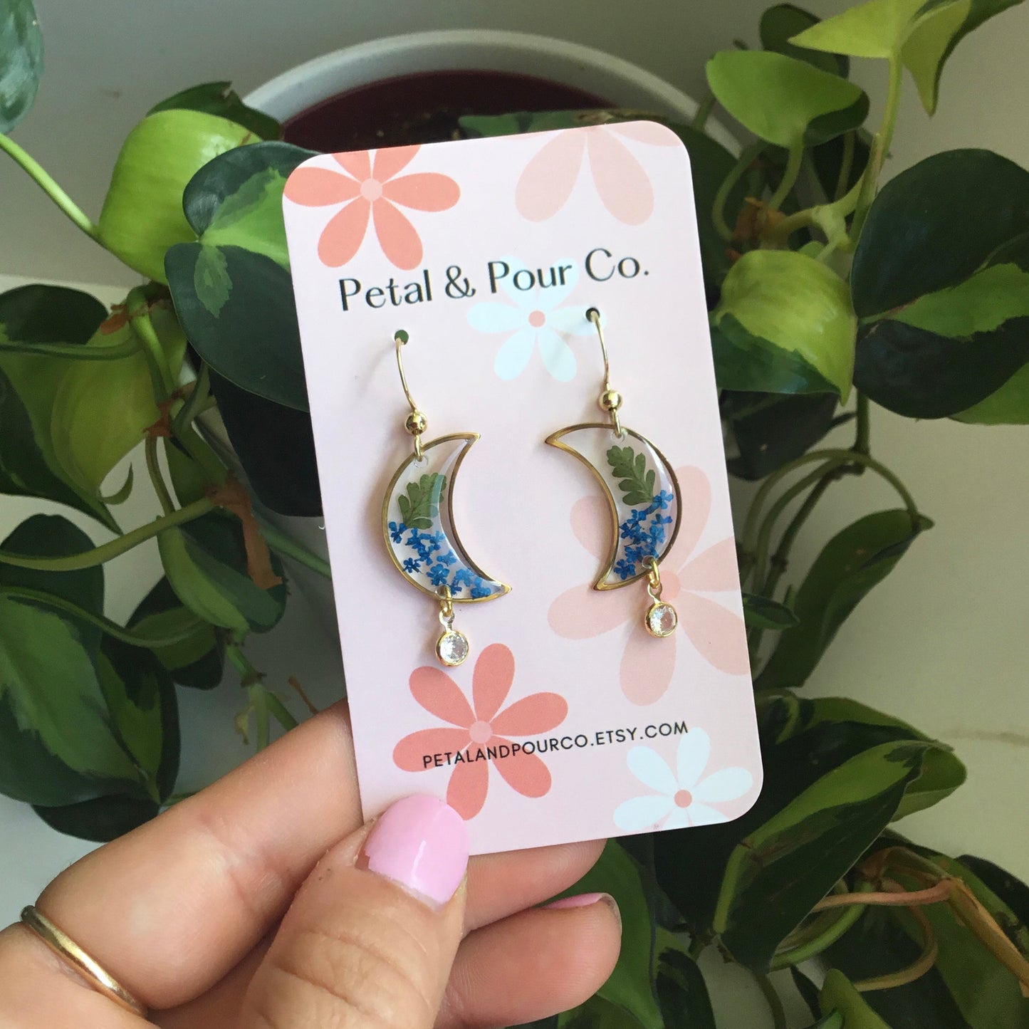 Real Flower Crescent Earring