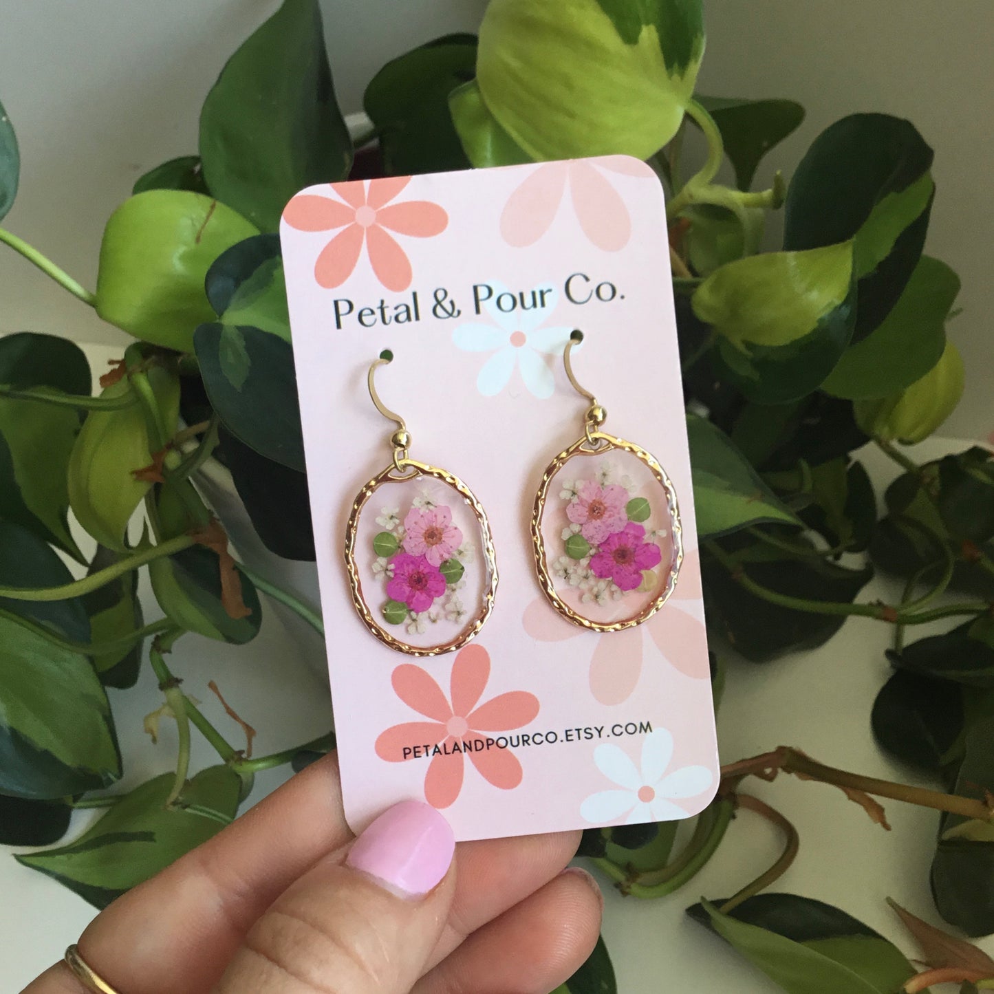 Real Flower Oval Earring