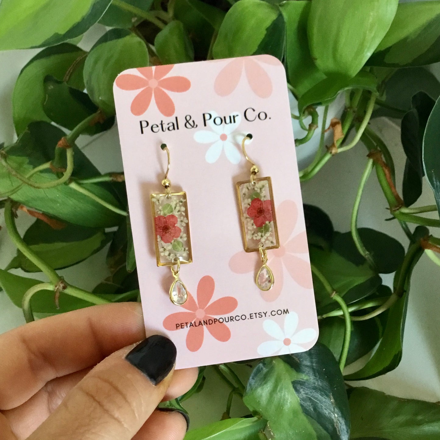 Real Flower Rectangle Earring