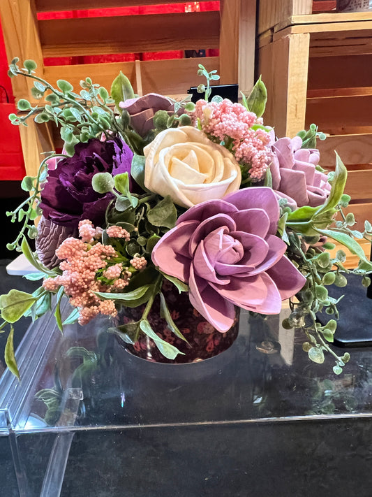 Sola wood flowers in floral ceramic container