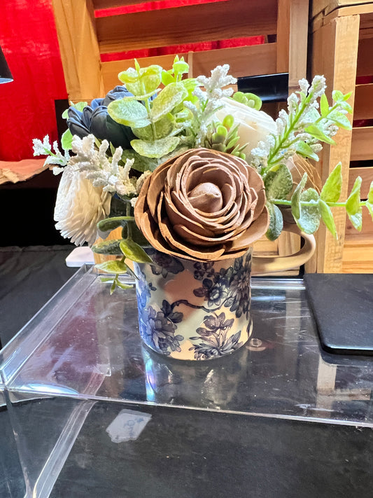 Sola Wood Flower arrangement in ceramic mug