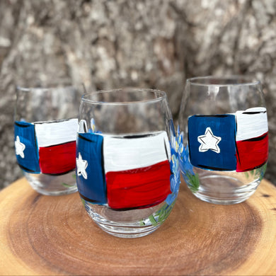 Wine Glasses- Texas flags & bluebonnets