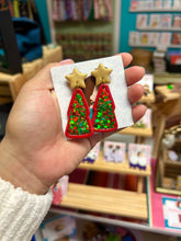 Earrings- Red and Green glitter trees