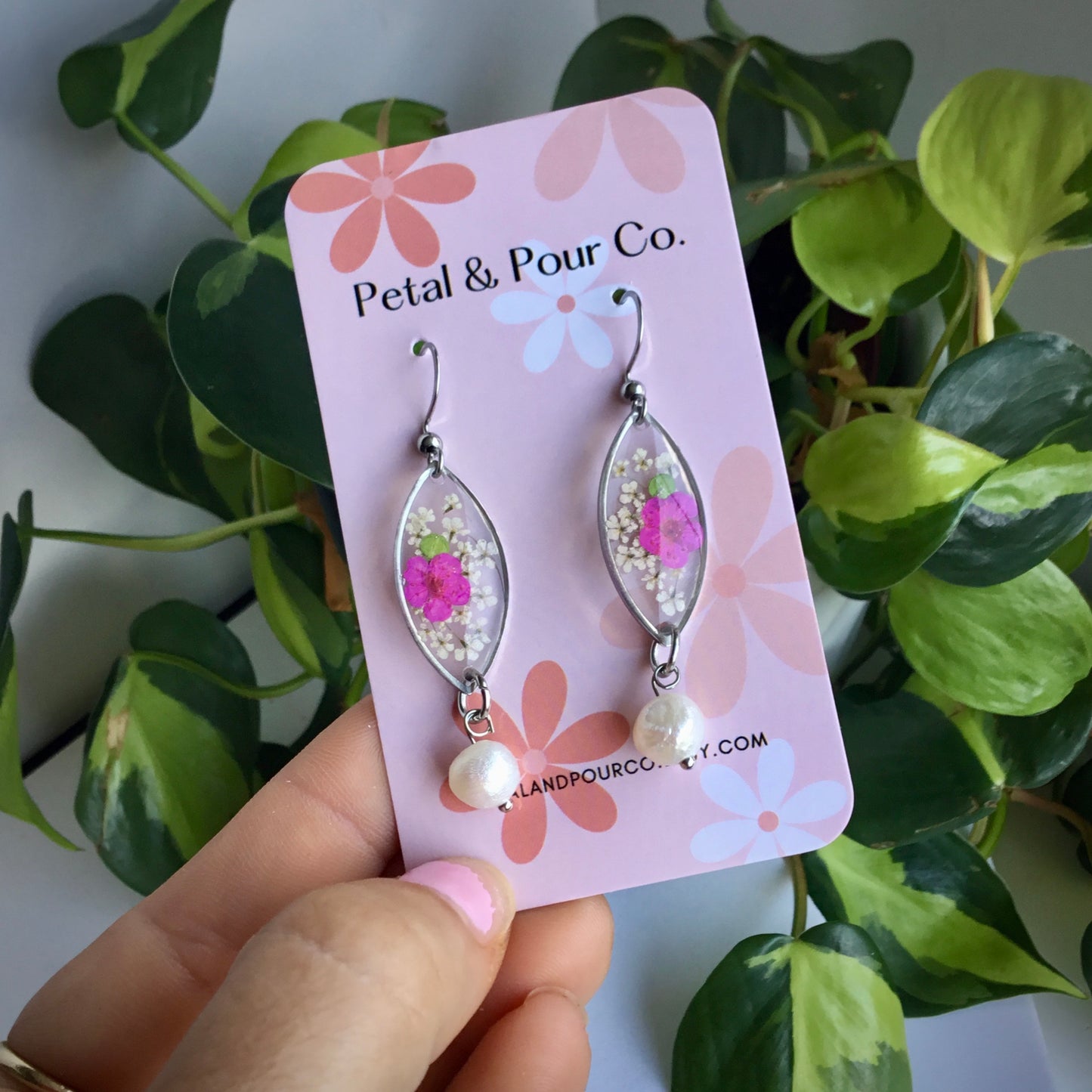 Real Flower Marquee Pearl Earring