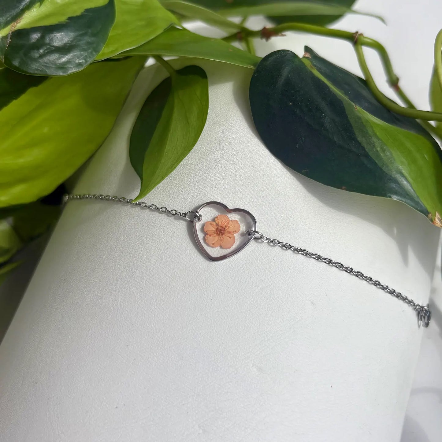 Real Flower Heart Bracelet