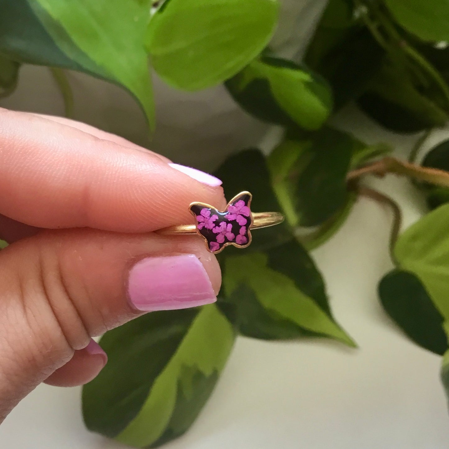Real Flower Butterfly Ring