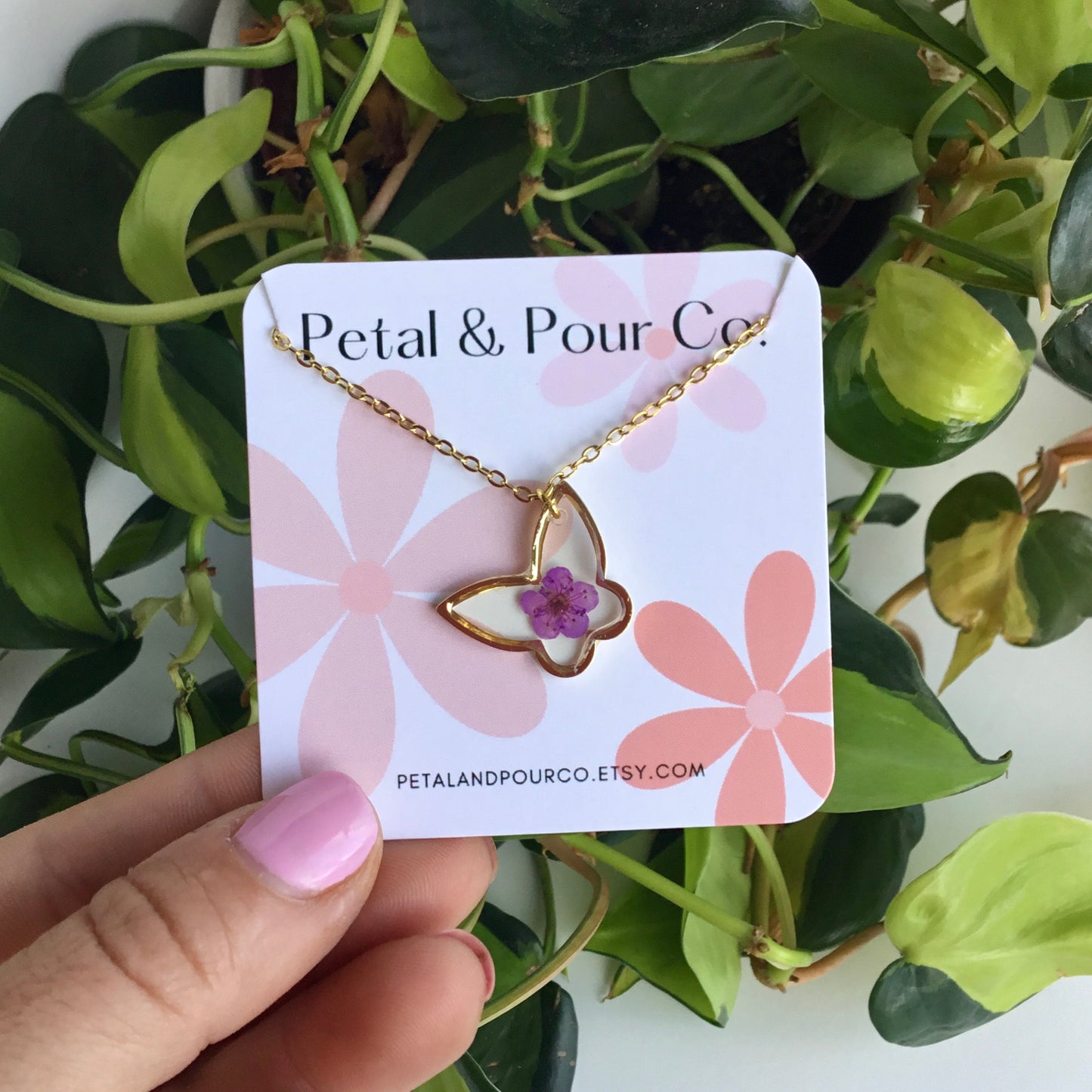 Real Flower Butterfly Necklace