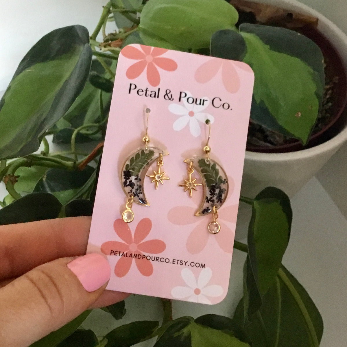 Real Flower Moon Earring