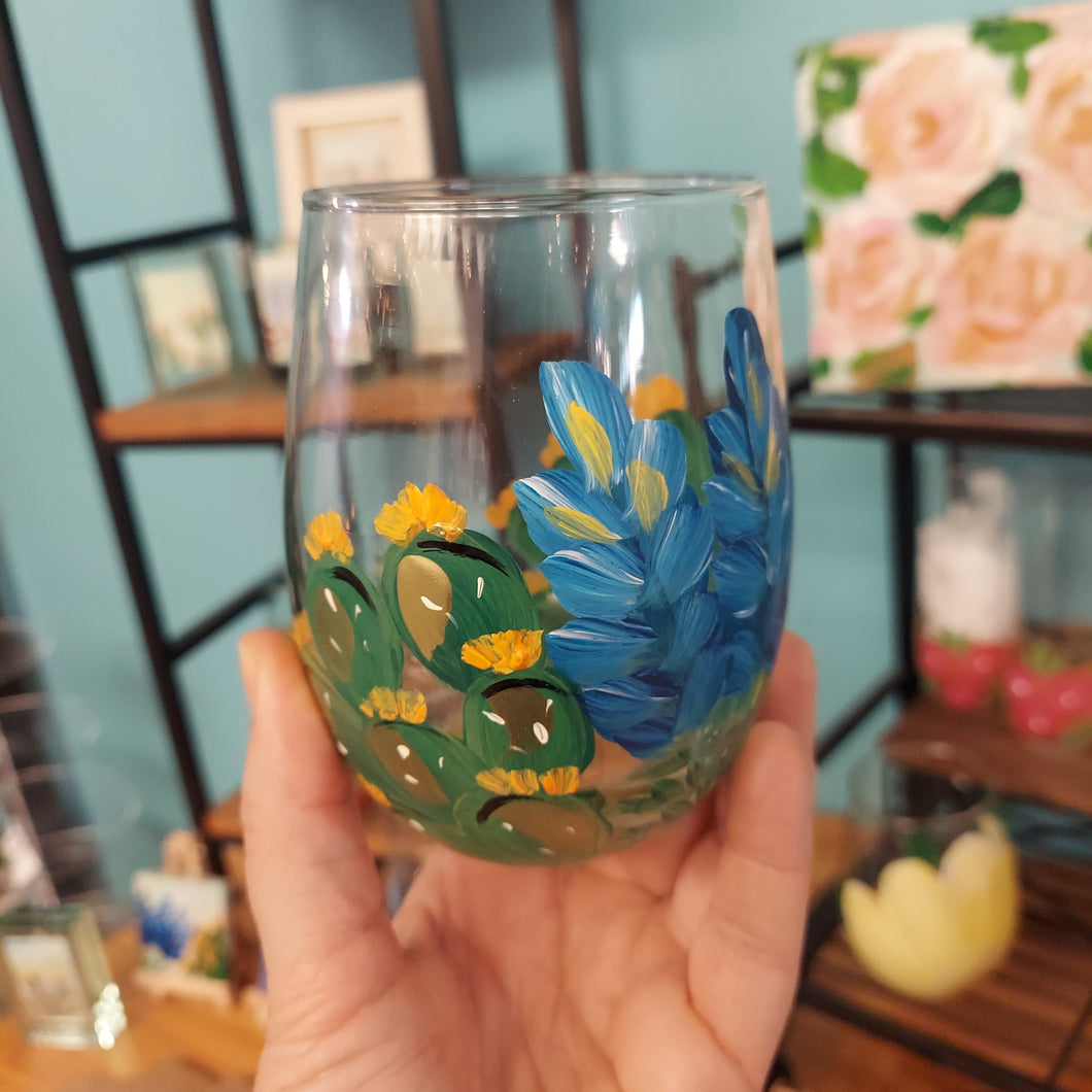 Wine Glasses- bluebonnets & cacti