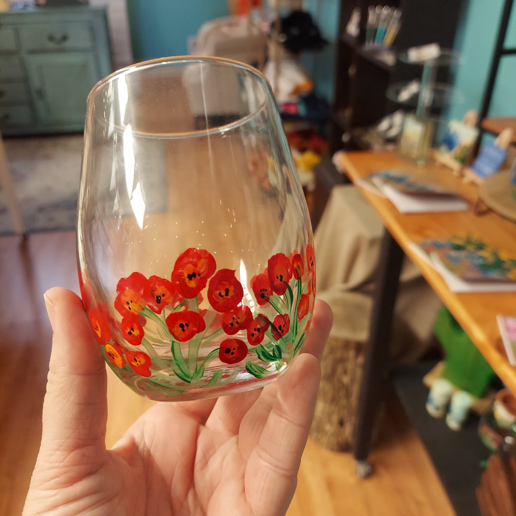 Wine Glasses- red poppies