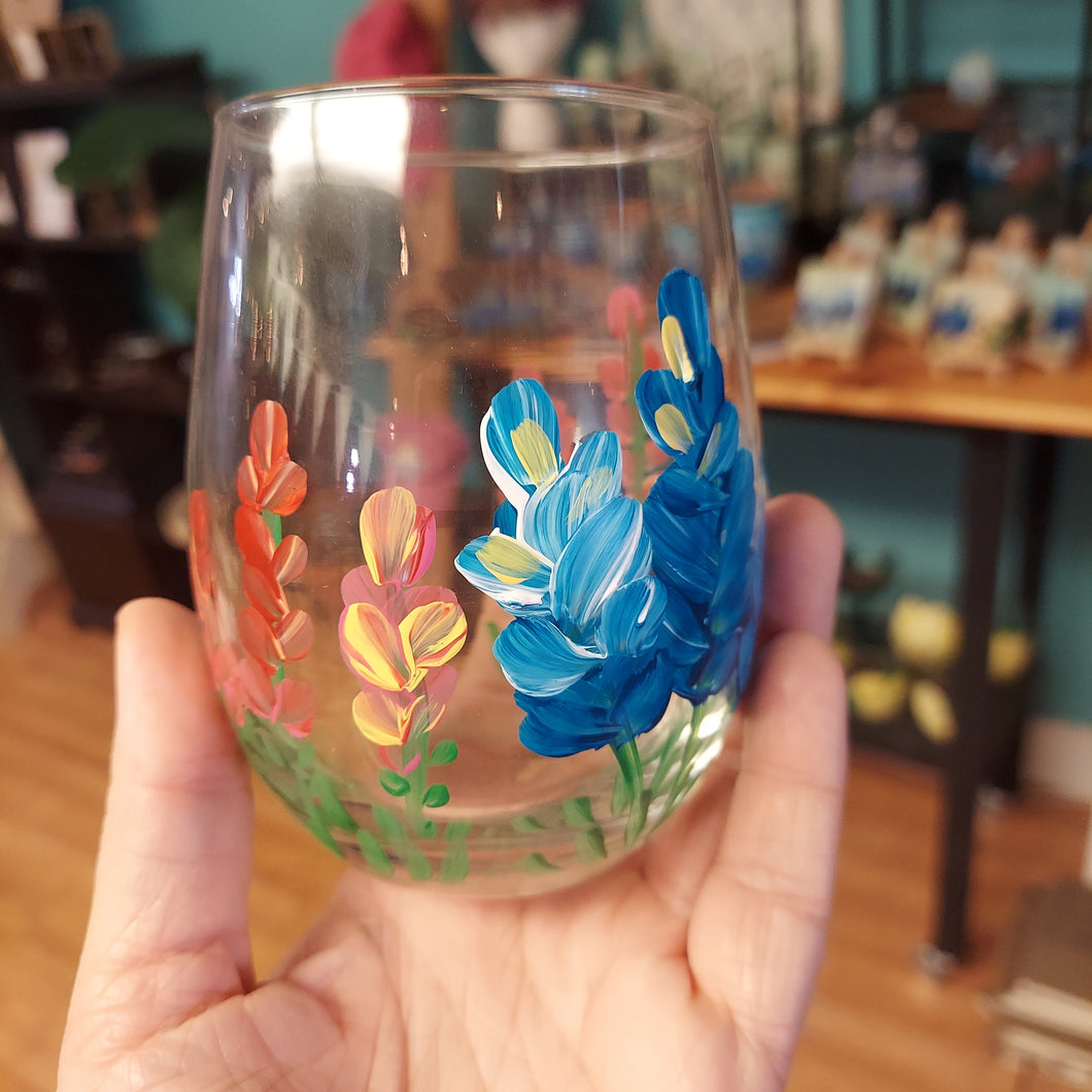 Wine Glasses- bluebonnets and Indian paintbrushes