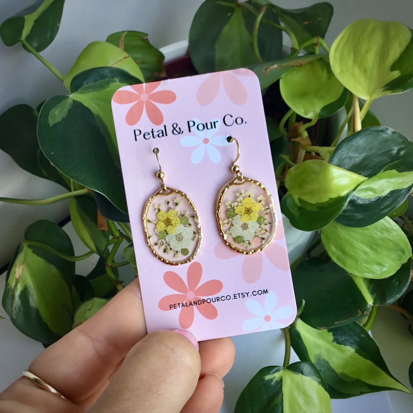 Real Flower Oval Earring