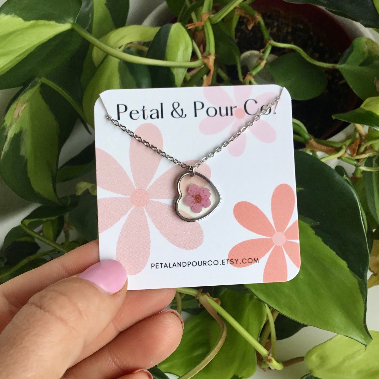 Real Flower Heart Necklace (Silver)