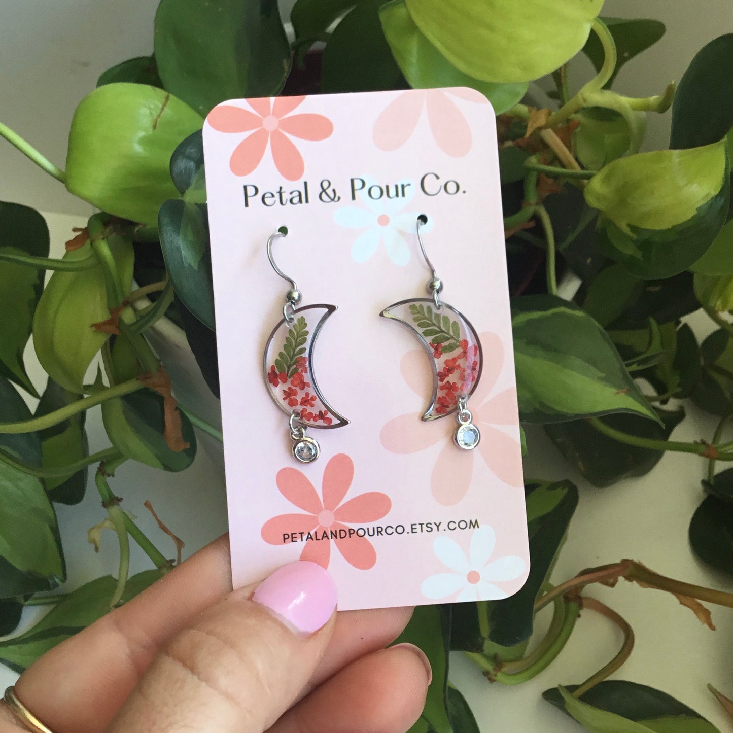 Real Flower Crescent Earring