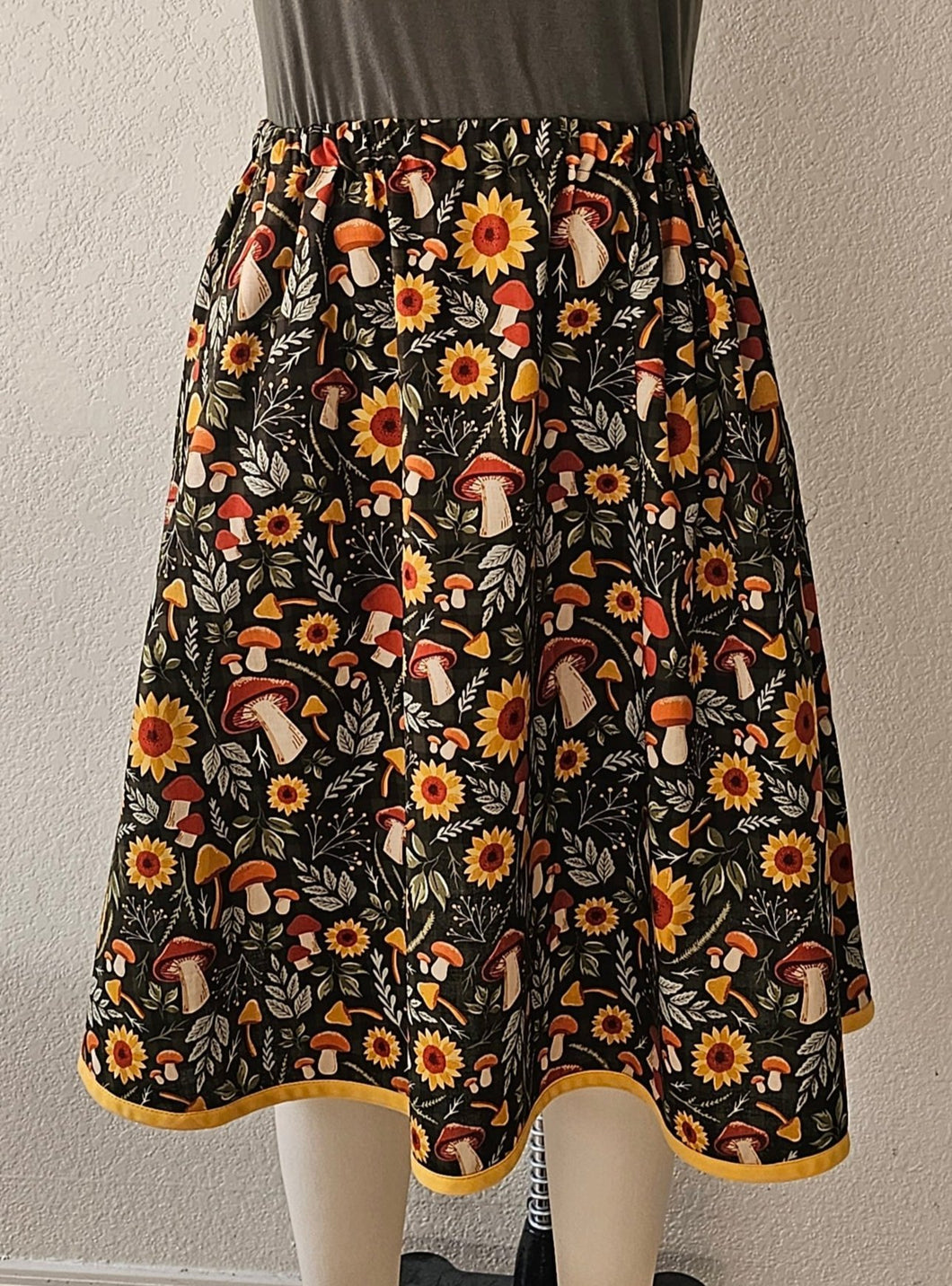 Women's Skirt- Mushrooms & Sunflowers