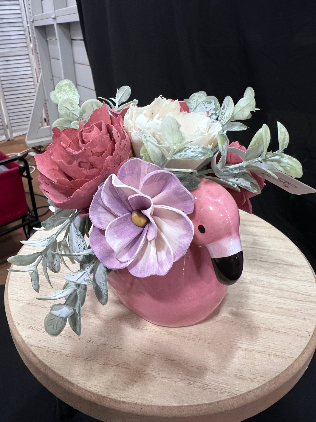 Sola wood flowers in pink swan container