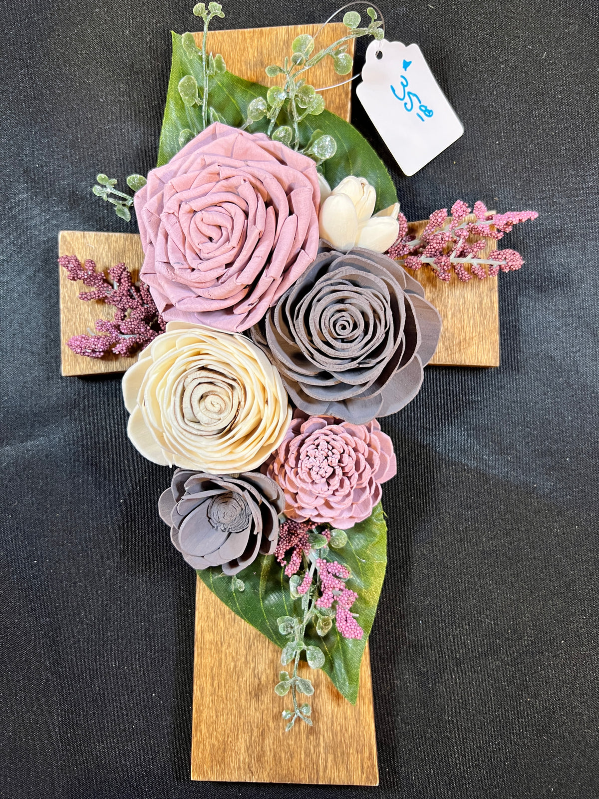 wood cross with sola wood flowers