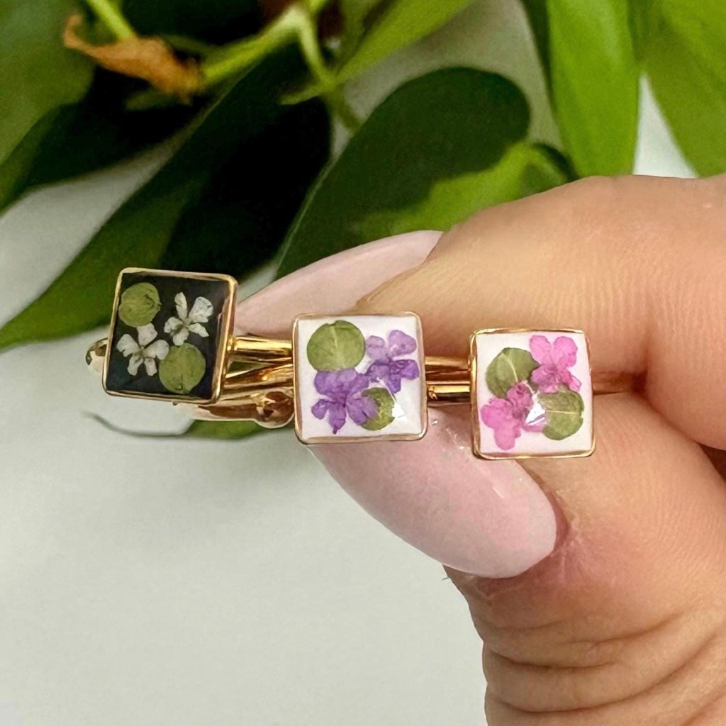 Real Flower Dainty Square Ring