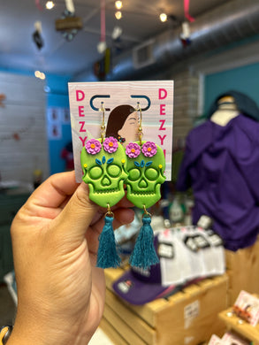 Earrings- Green Sugar Skulls