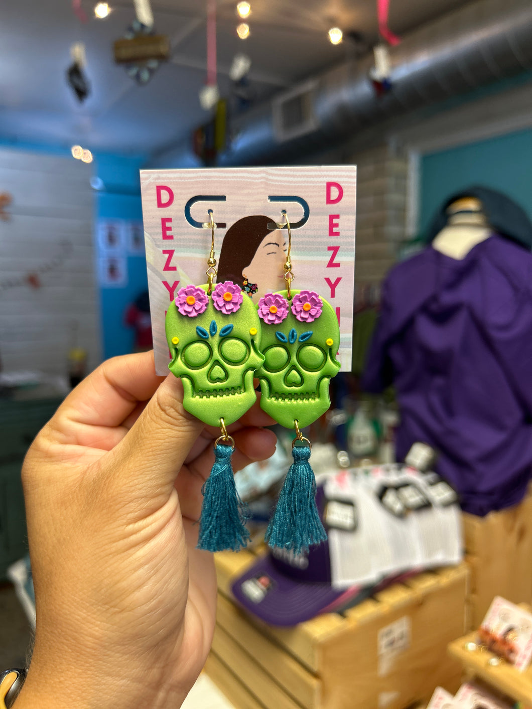 Earrings- Green Sugar Skulls