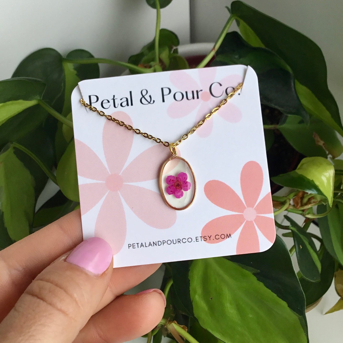Real Flower Oval Necklace