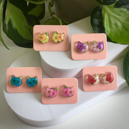 Real Flower Cat Stud Earring