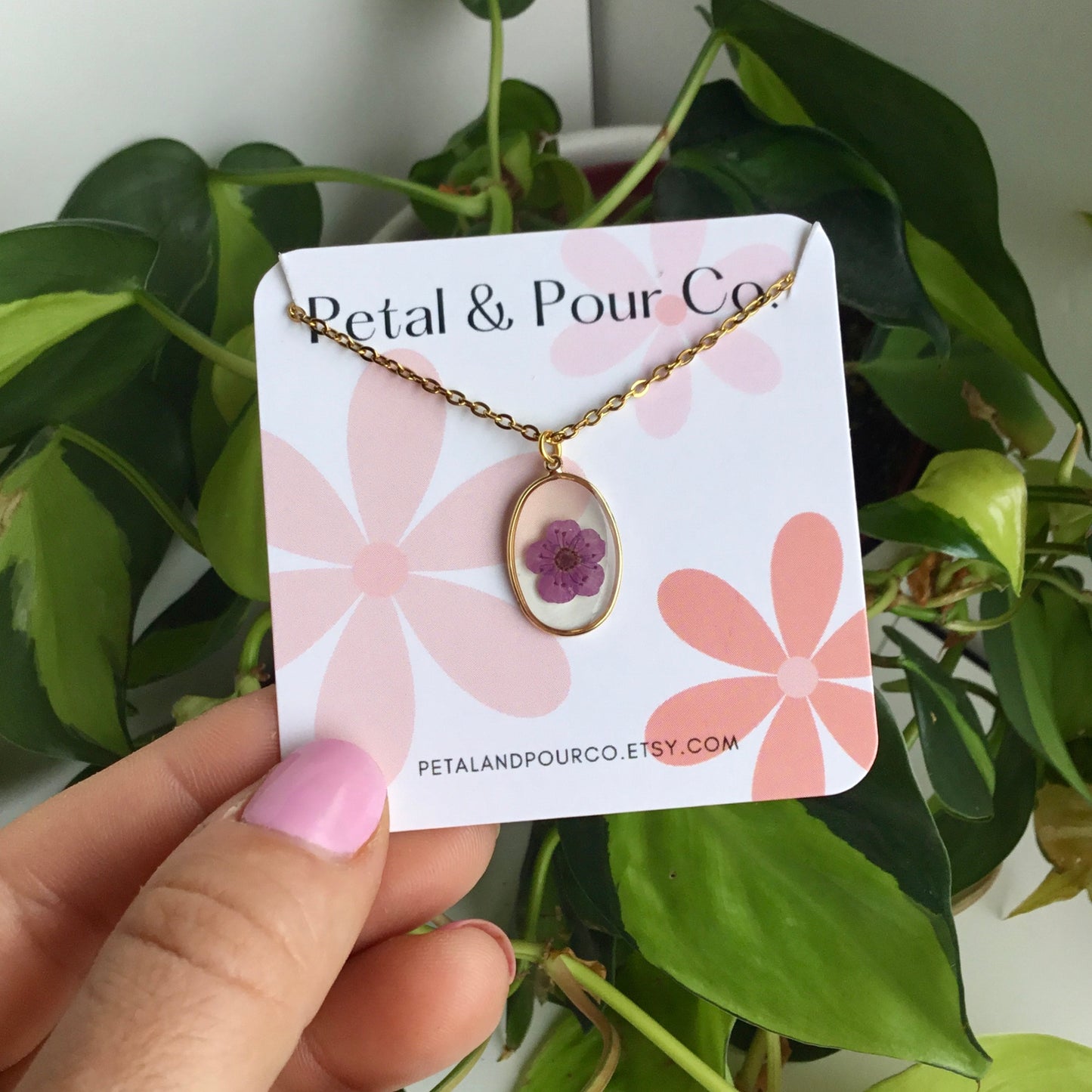 Real Flower Oval Necklace