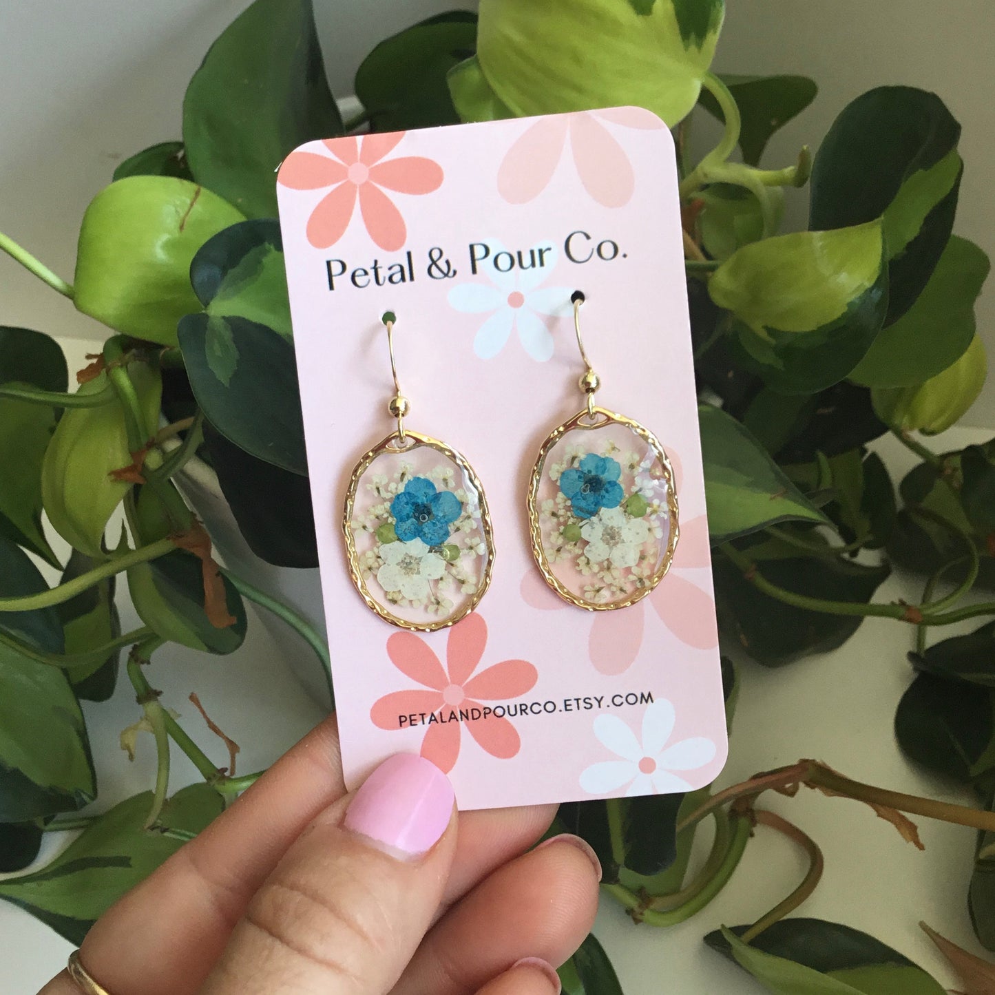 Real Flower Oval Earring