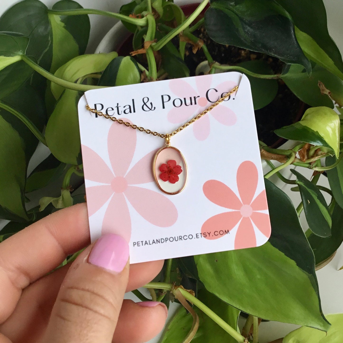 Real Flower Oval Necklace