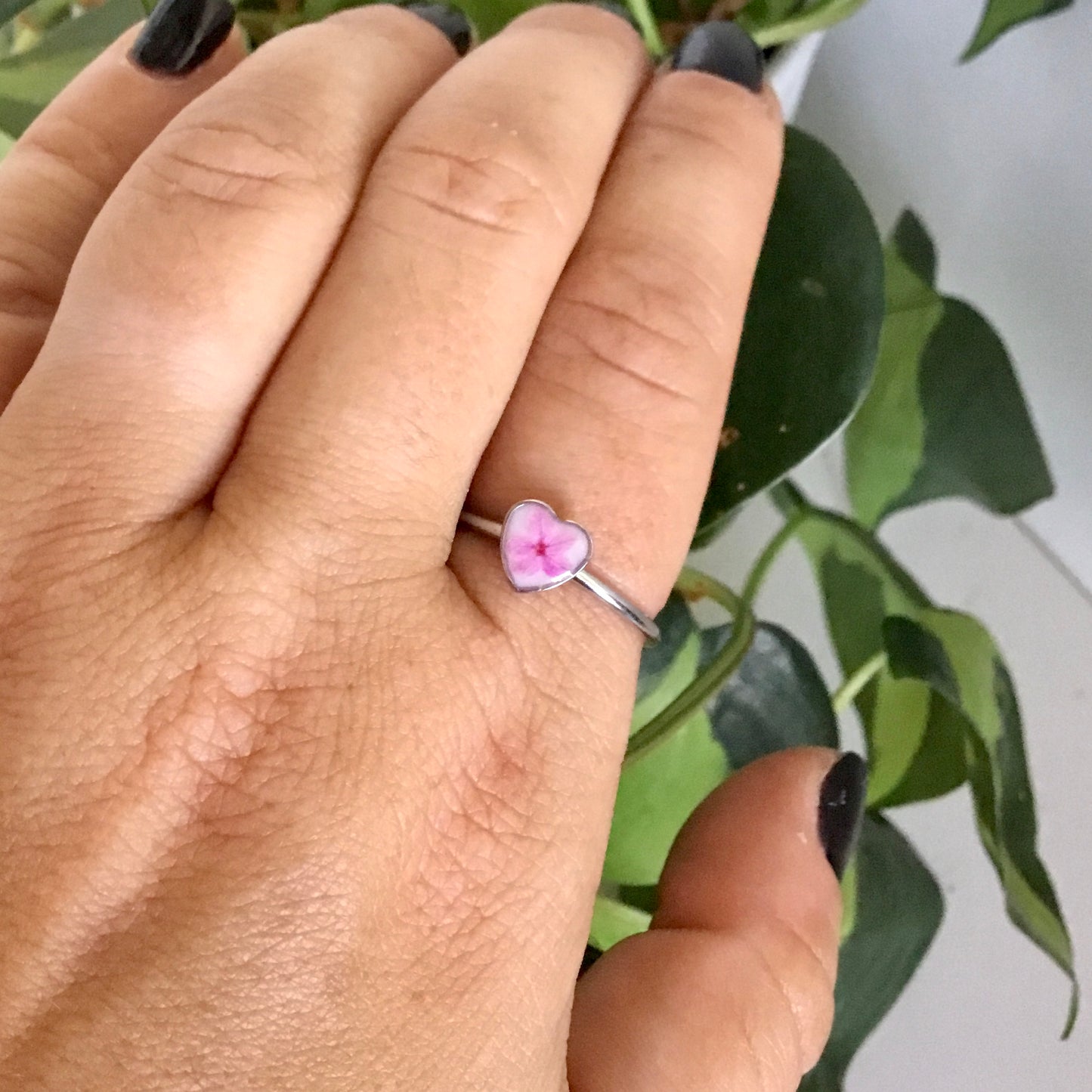 Real Flower Dainty Heart Ring