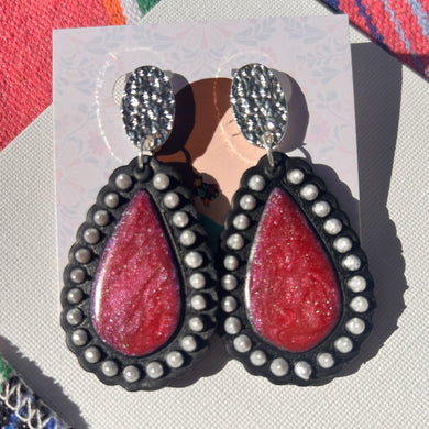 Earrings- Black Western with Red