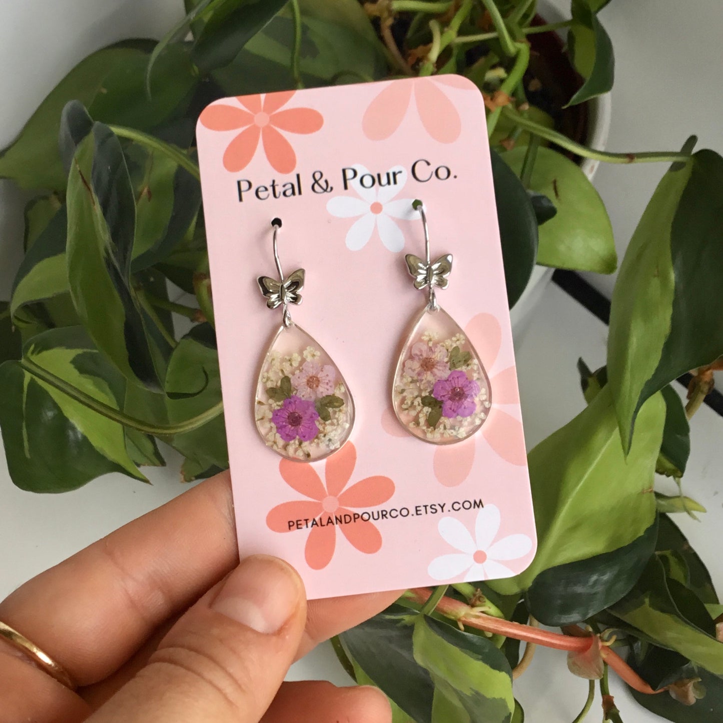 Real Flower Teardrop Earring
