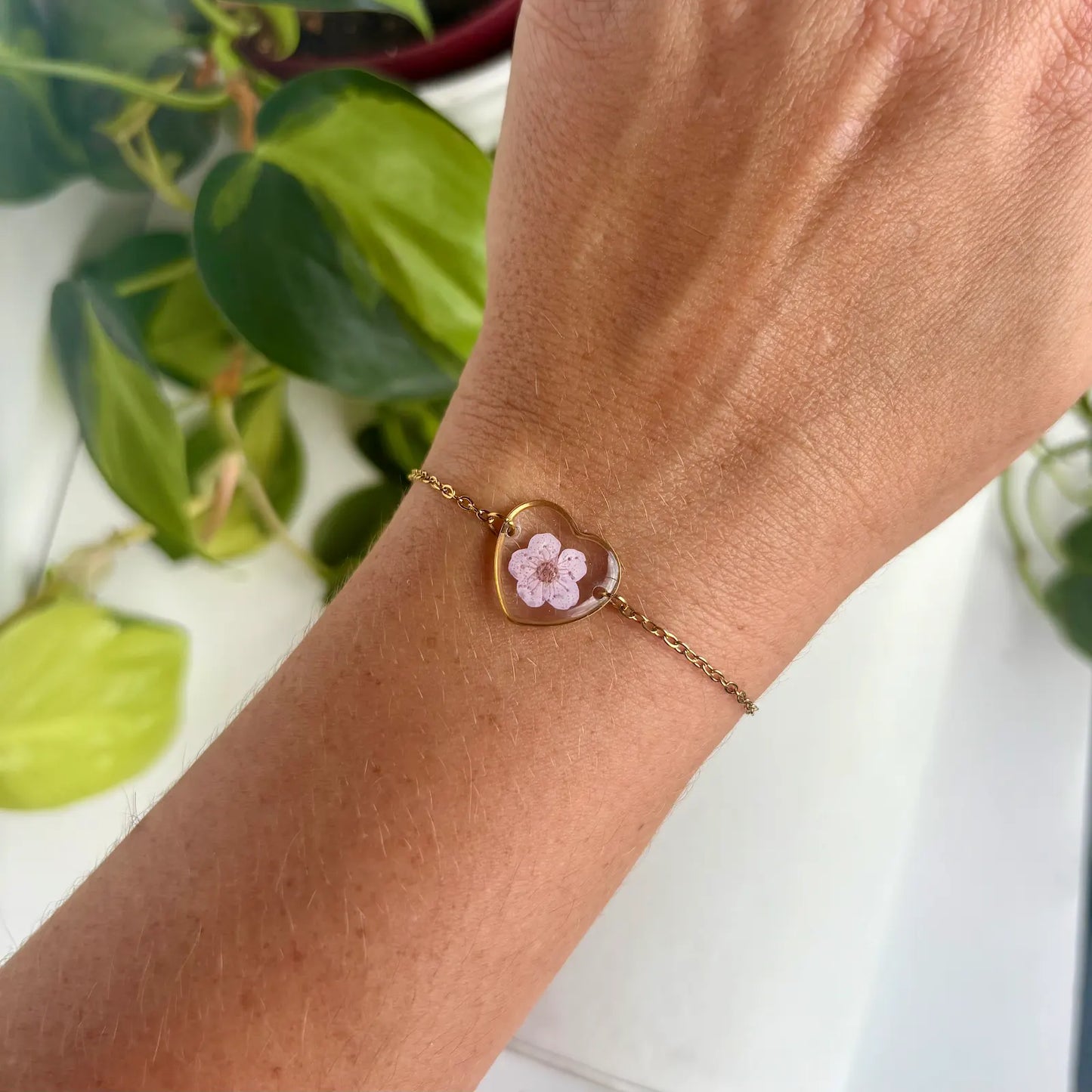 Real Flower Heart Bracelet
