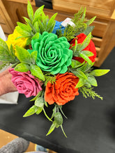 Sola wood flowers in small metal milk jug