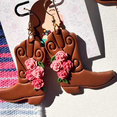 Floral western boot earrings