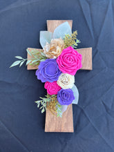 wood cross with sola wood flowers