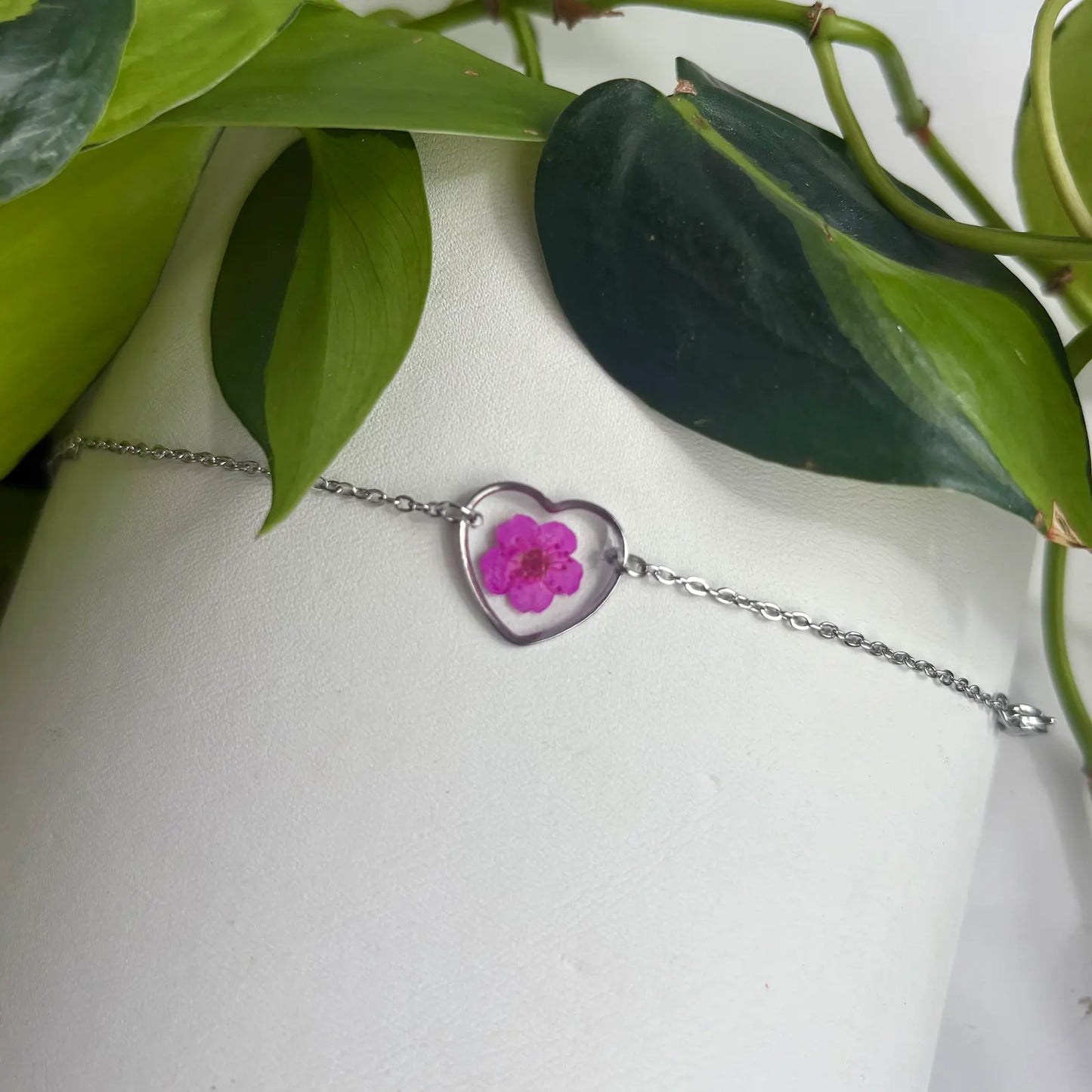Real Flower Heart Bracelet