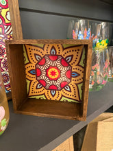 Wood tray with colorful tiles