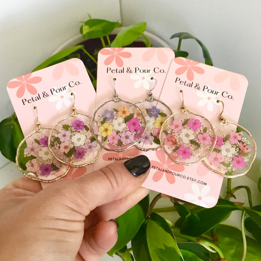 Real Flower Round Earring