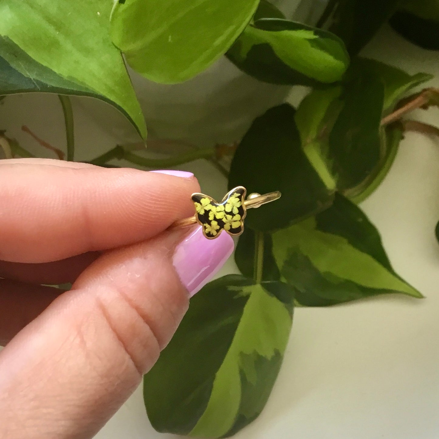 Real Flower Butterfly Ring