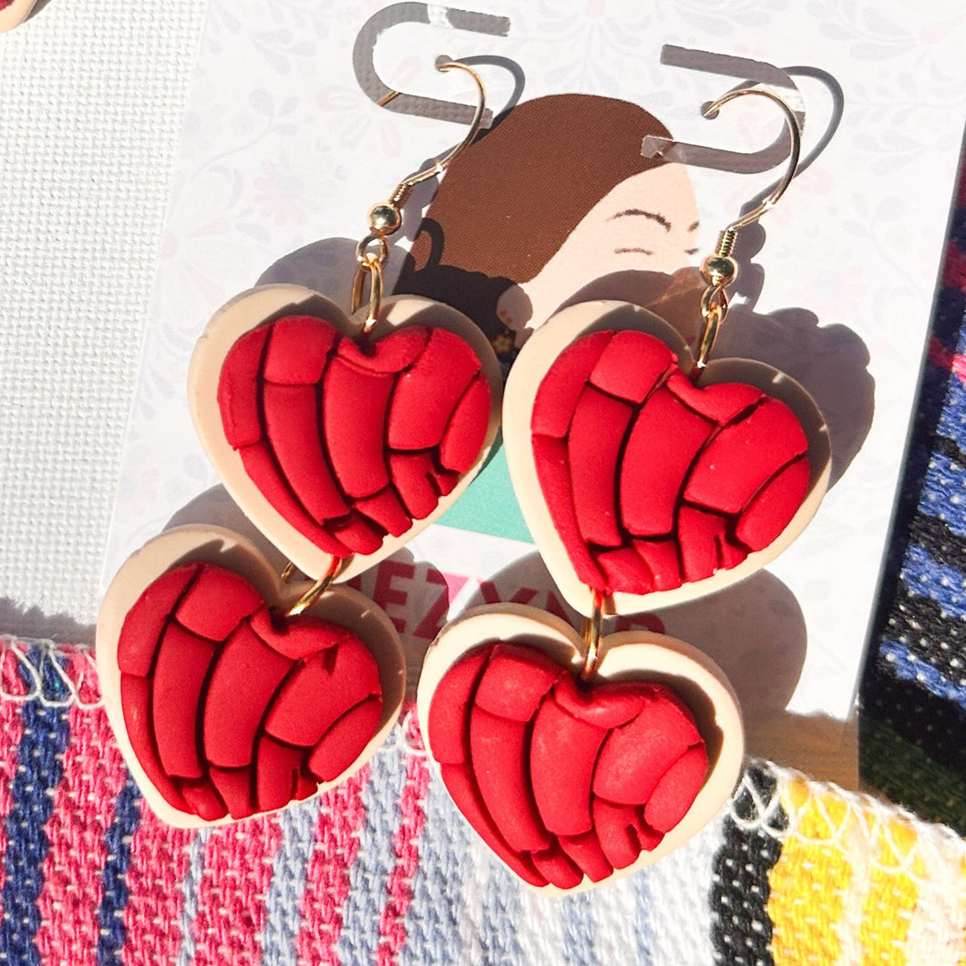 Earrings- red heart conchas