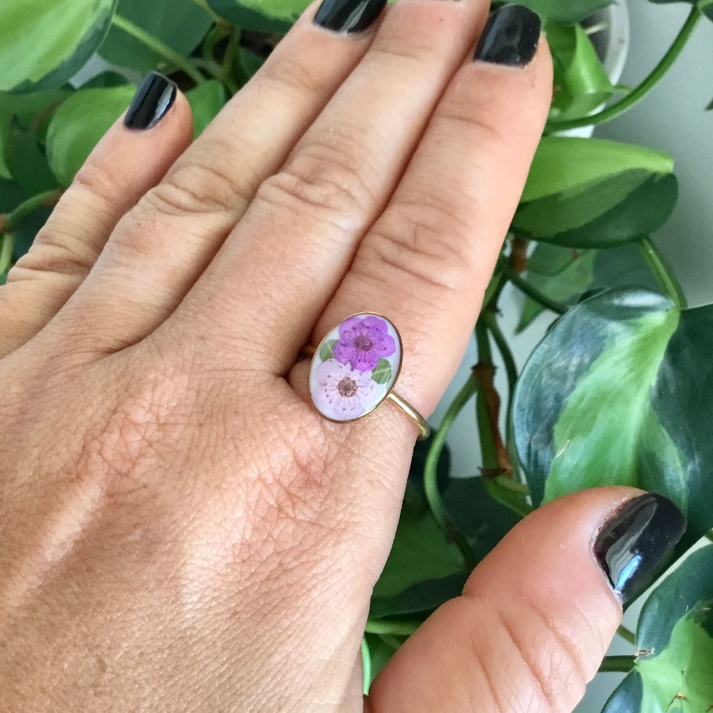 Real Flower Oval Ring